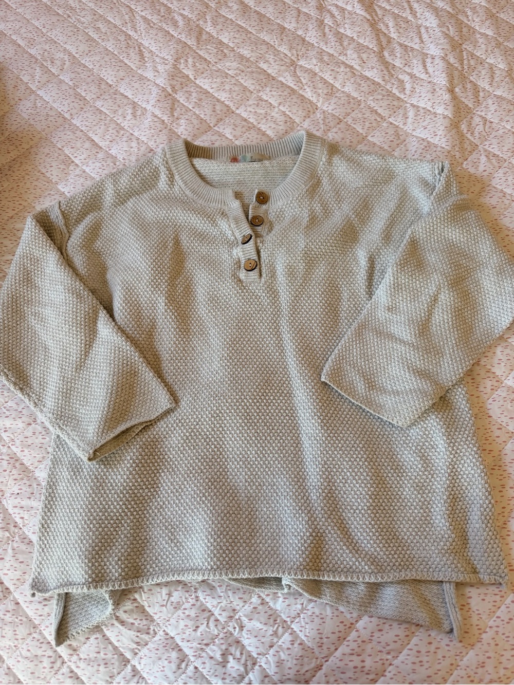Free People Sage Green Waffle Knit Henley Pullover